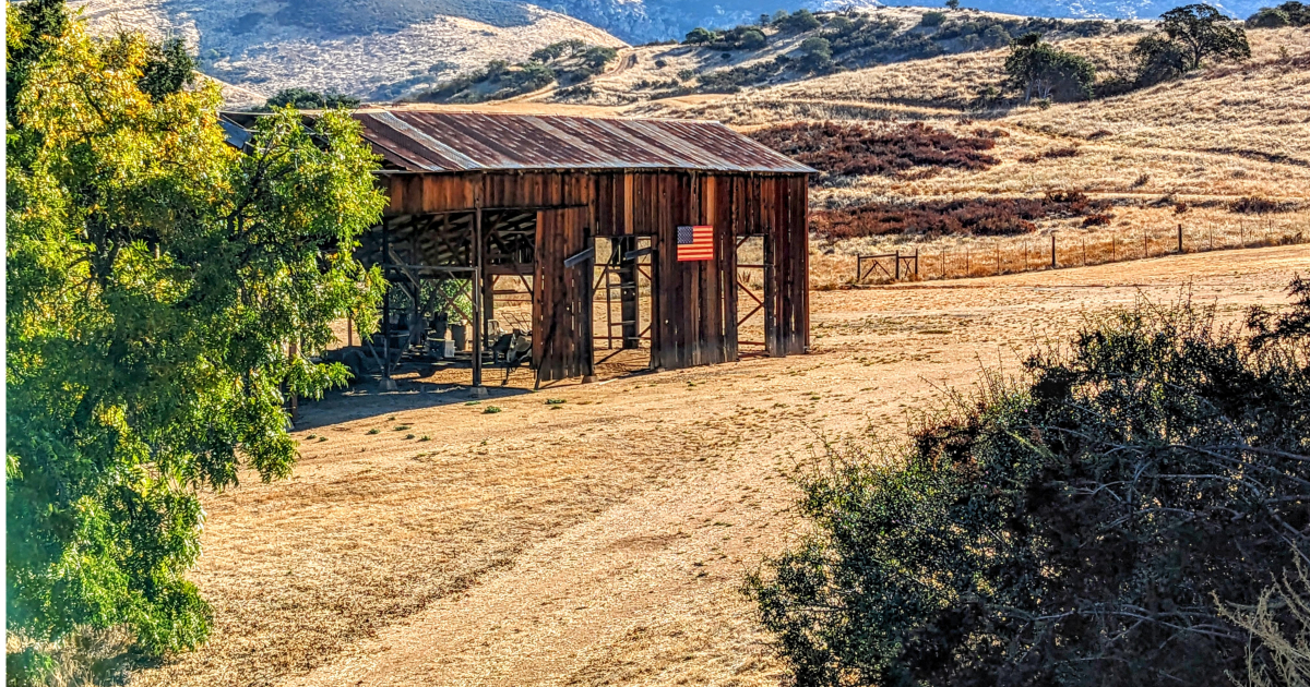 Farm Barn With American Flag 