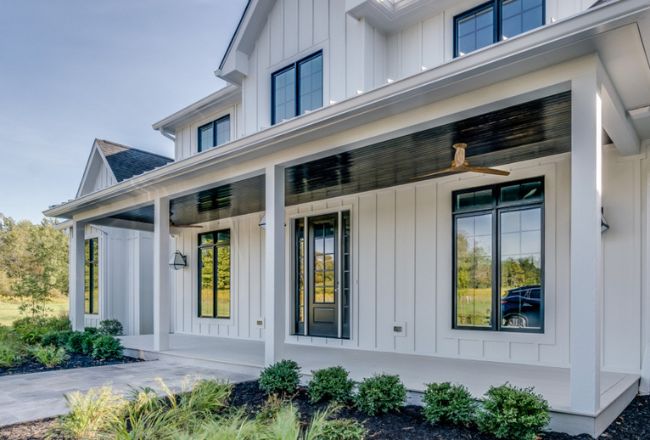 A porch of a modern home. 