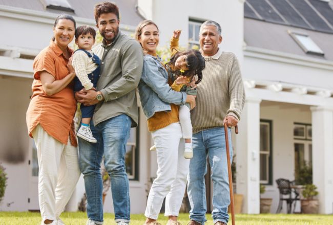 Family in front of new home 