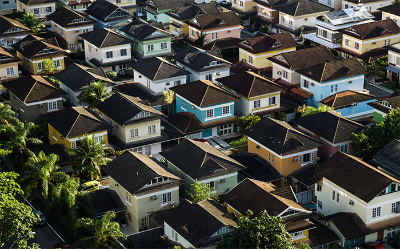 A neighborhood of manufactured homes. 